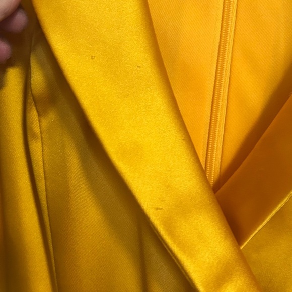 Mac Duggal Satin Lapel Puff Sleeve Tea Length Dress - Picture 7 of 8